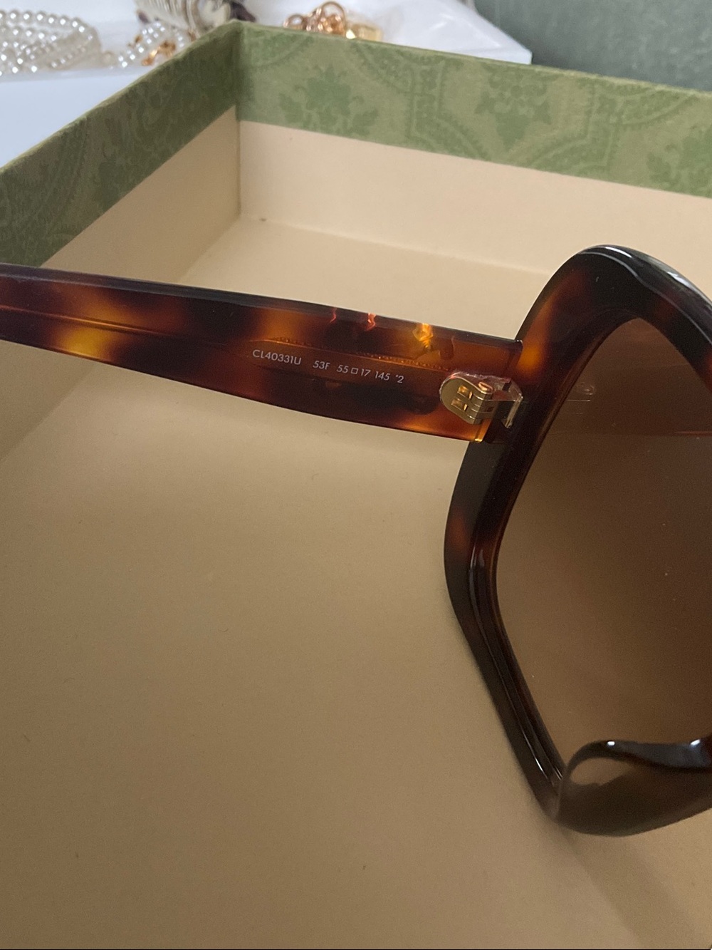 Celine Tortoiseshell Square Sunglasses with Gold Logo - Picture 7 of 9